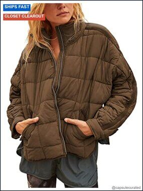 Women Quilted Puffer Jacket Long Sleeve Full Zipper Packable Lightweight Coat
